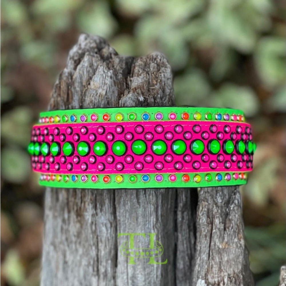 Custom made leather crystal dog collar